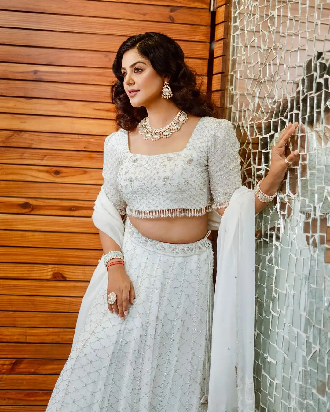 Monal Gajjar Wearing Traditional White Lehenga Choli